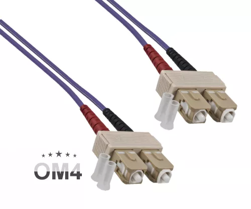 FO cable OM4, 50µ, SC / SC connector multimode, ericaviolet, duplex, LSZH, 2m